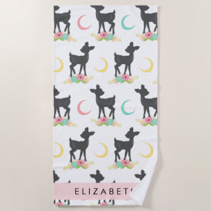Serviette De Plage Motif de cerfs, Cerf de bébé, Boho, Fleurs, Votre 