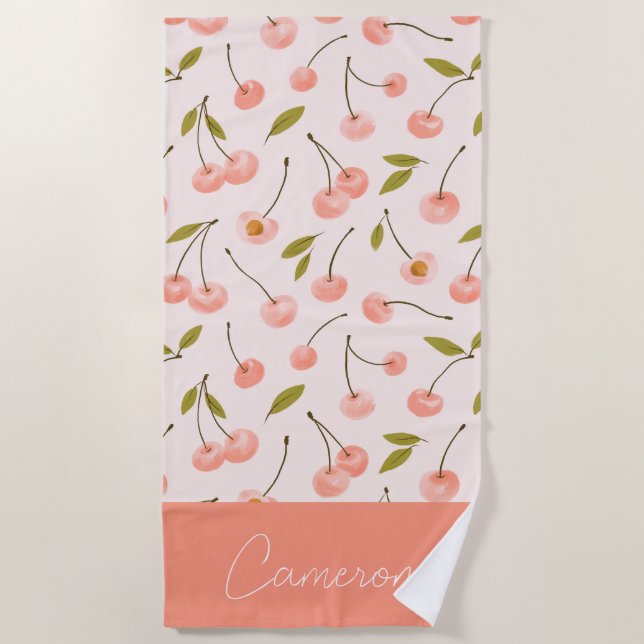 Serviette De Plage Motif de cerise aquarelle (Devant)