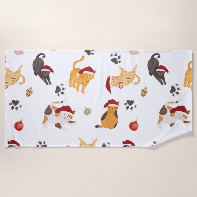 Serviette De Plage Motif de chat de vacances mignon (Devant)