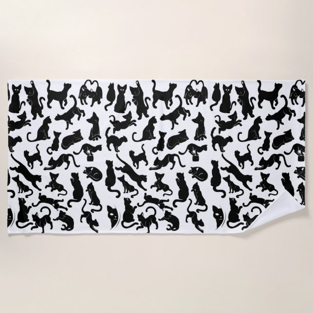 Serviette De Plage Motif de chat noir (Devant)