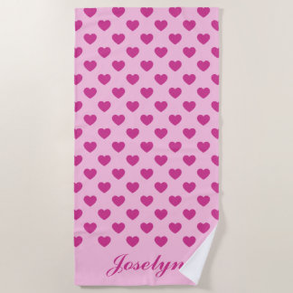 Serviette De Plage Motif de coeur rose et nom Preppy y2k Beach Towel