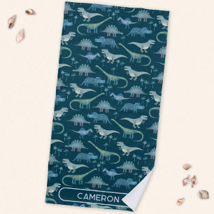 Serviette De Plage Motif de dinosaure avec nom personnalisé amusant