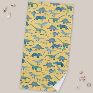 Serviette De Plage Motif de dinosaure préhistorique mignon jaune