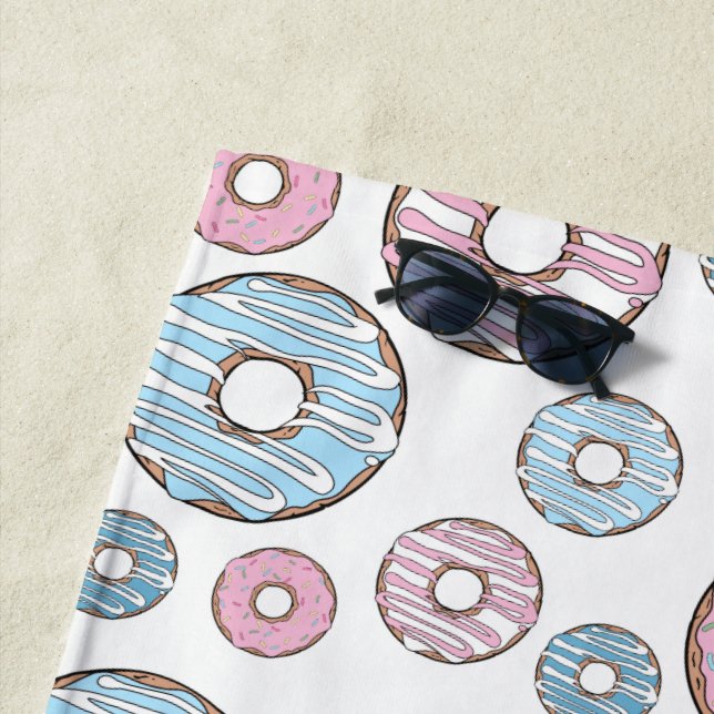 Serviette De Plage Motif De Donuts, Donuts Roses, Donuts Bleus (En situation)
