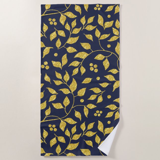 Serviette De Plage Motif de feuilles de Parties scintillant Gold Faux (Devant)
