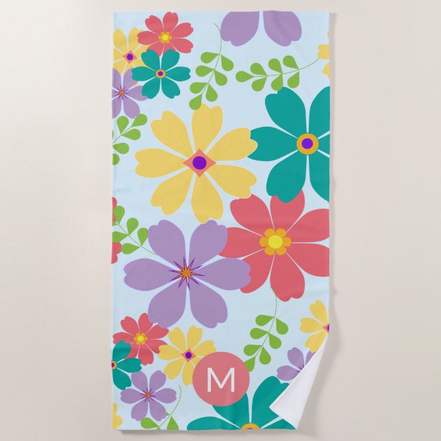 Serviette De Plage Motif de Fleur vive moderne Monogramme (Devant)