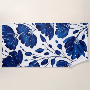 Serviette De Plage Motif de fleurs bleu marine