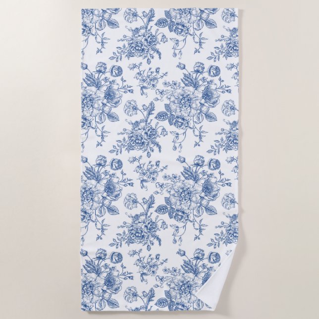 Serviette De Plage Motif de fleurs bleues (Devant)