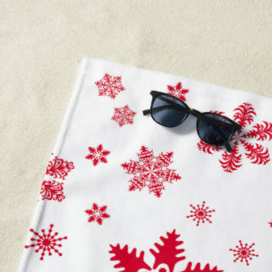Serviette De Plage Motif de flocon de neige, Flammes de neige rouges,