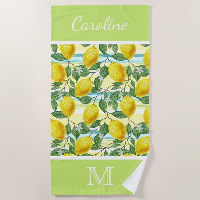 Serviette De Plage Motif de fruits de citron d'été Tropical Hip Perso (Devant)