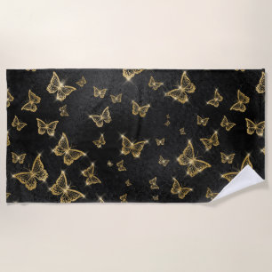 Serviette De Plage Motif de glam or et papillons noirs