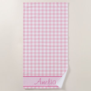 Serviette De Plage Motif de guingan de rose en pastel personnalisé