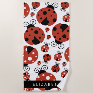 Serviette De Plage Motif De Ladybugs, Red Ladybugs, Votre Nom