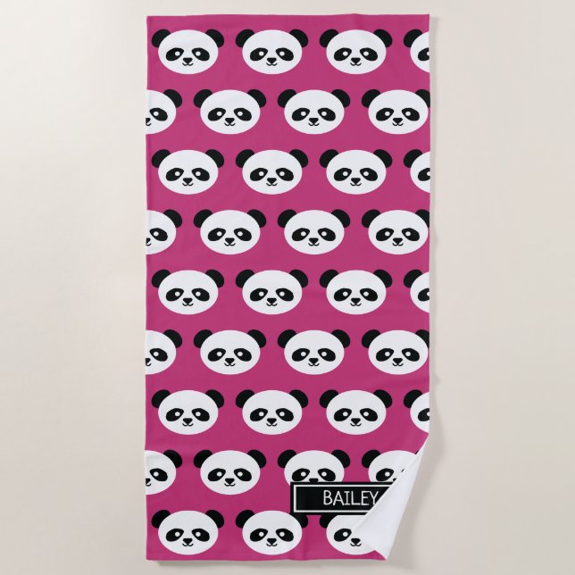 Serviette De Plage Motif de l'ours rose Panda Kawaii Enfants personna (Devant)