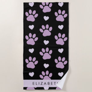 Serviette De Plage Motif De Pâtes, Pâtes Lilac, Coeurs, Votre Nom
