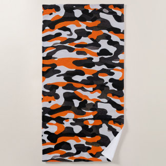 Serviette De Plage Motif de plage de camouflage noir orange