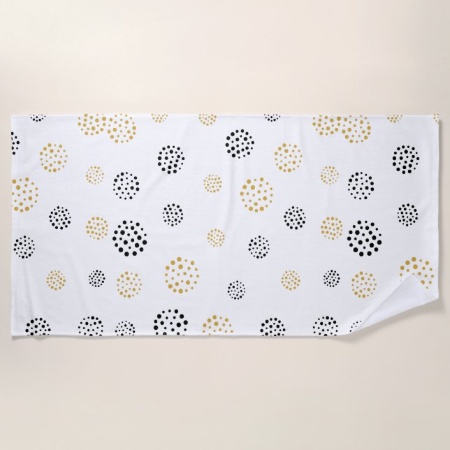 Serviette De Plage Motif de points abstraits noir et or (Devant)