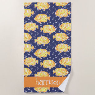 Serviette De Plage Motif de poissons tropicaux colorés Personnalisé