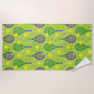Serviette De Plage 💚 💜 motif de raquette de tennis vert et violet