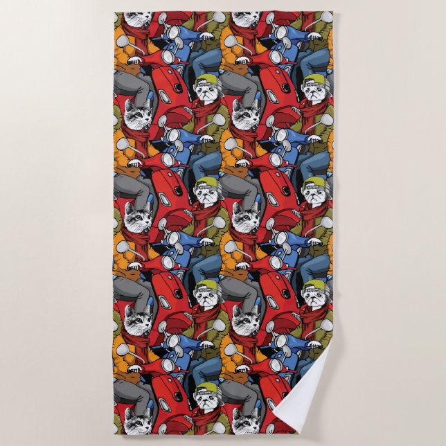 Serviette De Plage Motif de scooter de chats et de chiens (Devant)
