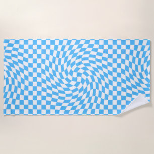Serviette De Plage Motif de tableau de bord bleu clair et blanc À dam