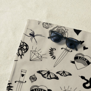 Serviette De Plage Motif de tatouage à main noir et beige
