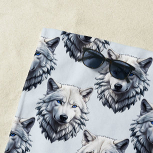 Serviette De Plage Motif de tête de loup blanc - Blanc