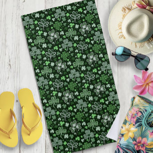 Serviette De Plage Motif de Trèfle Celtique Cœurs Irlandais Verts