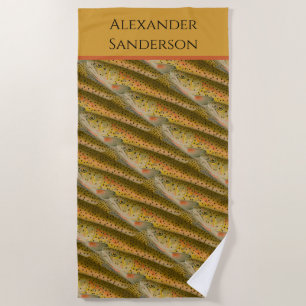 Serviette De Plage motif de truite d'aquarelle de poisson vintage