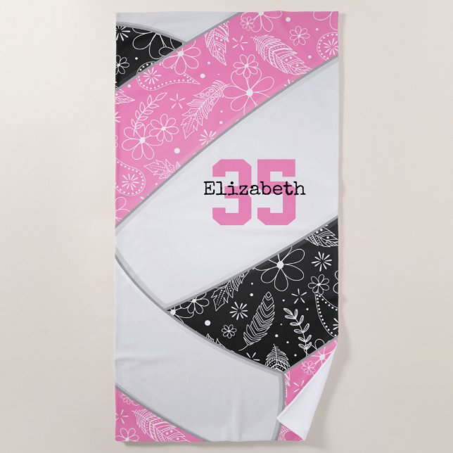 Serviette De Plage motif de volley-ball noir rose (Devant)