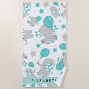 Serviette De Plage Motif D'Eléphants, Eléphants Mignons, Votre Nom