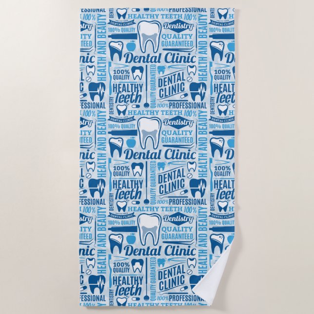 Serviette De Plage Motif dentaire bleu de clinique (Devant)