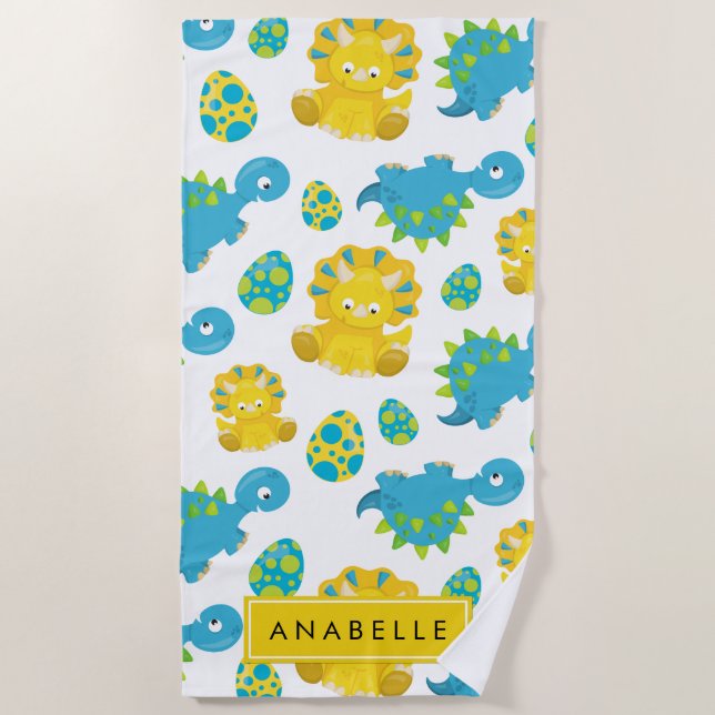 Serviette De Plage Motif Des Dinosaures, Dinosaures Mignons, Votre No (Devant)