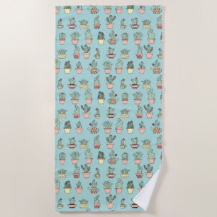 Serviette De Plage Motif dessiné mignon coloré de style de cactus à