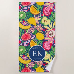 Serviette De Plage Motif d'été pour le Monogramme de fruits tropicaux