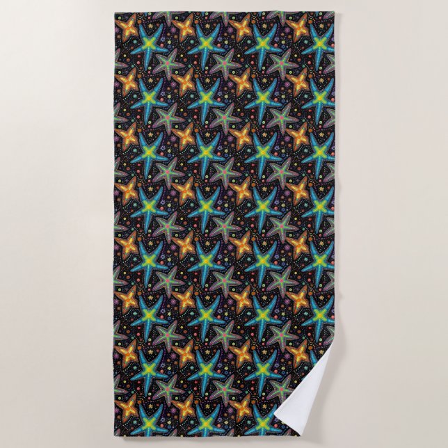 Serviette De Plage Motif d'étoiles de mer noir et moderne (Devant)