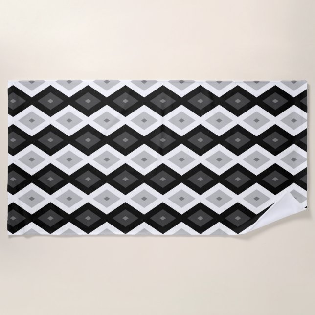 Serviette De Plage Motif diamant noir, blanc et gris (Devant)