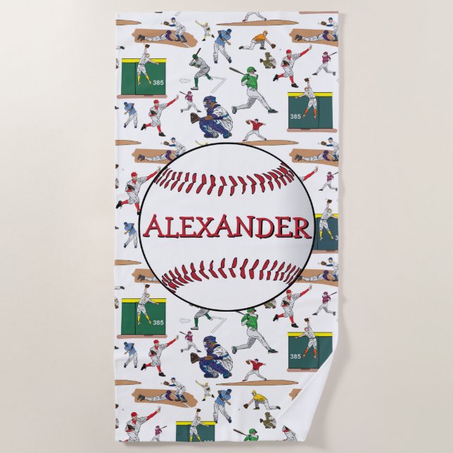 Serviette De Plage Motif d'illustrations des joueurs de baseball pers (Devant)
