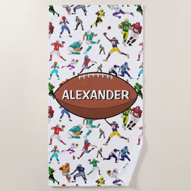 Serviette De Plage Motif d'illustrations personnalisées de football (Devant)