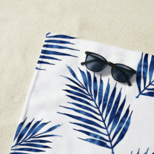 Serviette De Plage Motif d'images de palme d'aquarelle Indigo