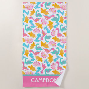 Serviette De Plage Motif Dinosaur rose et Turquoise