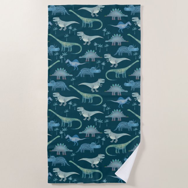 Serviette De Plage Motif Dinosaure vert foncé (Devant)