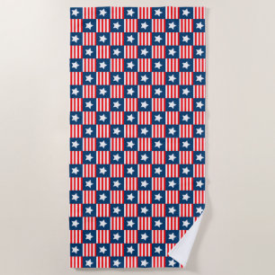Serviette De Plage Motif du drapeau patriotique rouge, blanc et bleu 
