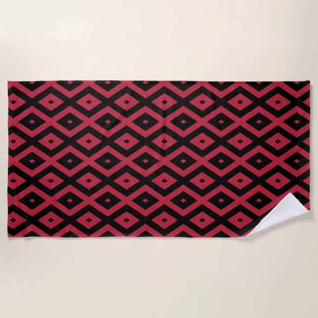Serviette De Plage Motif en diamant rouge et noir (Devant)