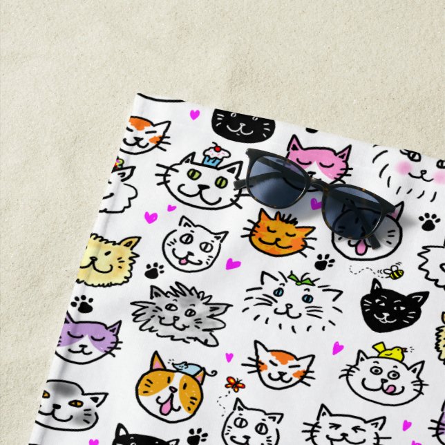 Serviette De Plage Motif face chats Whimsical (En situation)