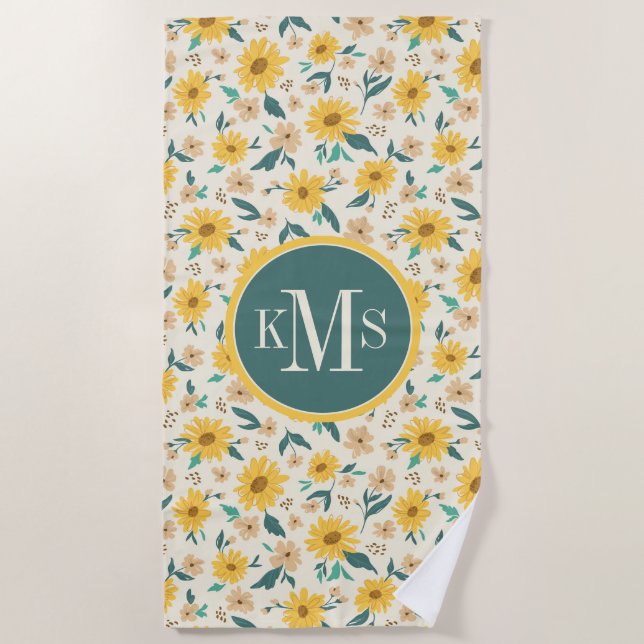 Serviette De Plage Motif Fleur de marguerite jaune (Devant)