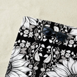Serviette De Plage Motif Fleurs noires et blanches