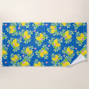 Serviette De Plage Motif floral de citrons bleus et jaunes ensoleillé