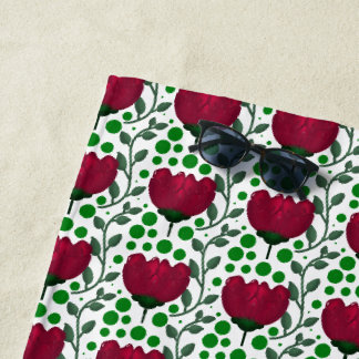 Serviette De Plage Motif floral de tulipe cramoisie | Élégant rouge