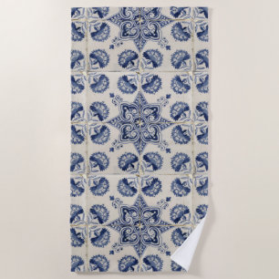 Serviette De Plage Motif floral géométrique blanc vintage